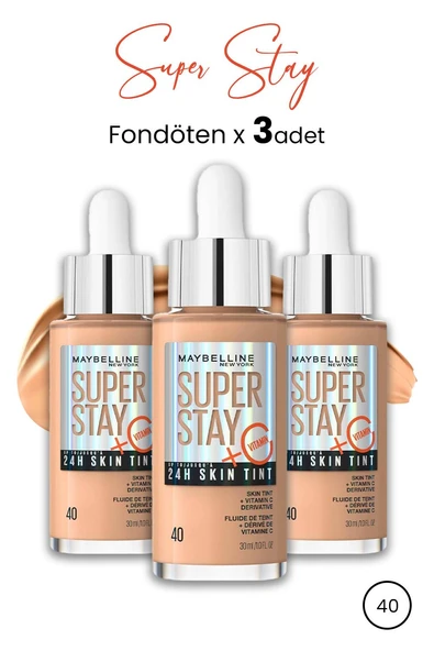 Maybelline Super Stay 24H Skin Tint Fondöten 40 30 ml  x 3 Adet - 1