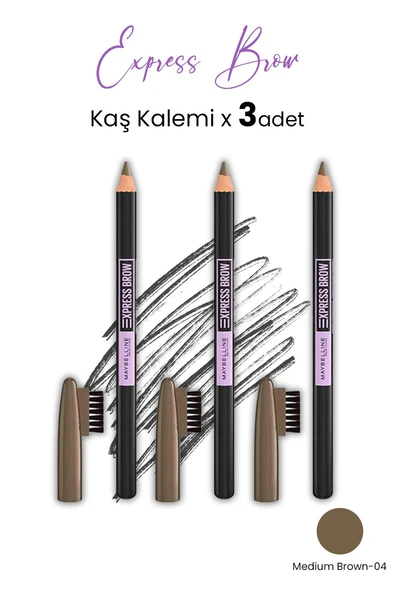 Maybelline Express Brow Kaş Kalemi - 04 Medium Brown x 3 Adet