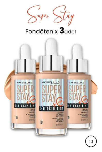Maybelline Super Stay 24H Skin Tint Fondöten 10 30 ml  x 3 Adet
