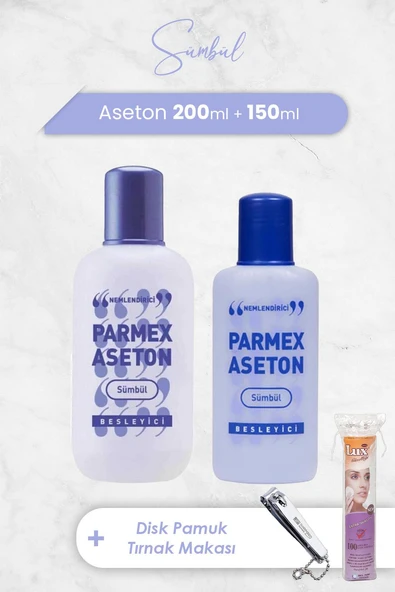 Parmex Aseton Sümbül 125 ml, Sümbül 200 ml, Tırnak Makası ve Disk Makyaj Pamuğu 100'lü