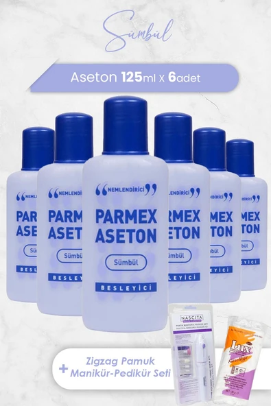 Parmex Aseton Sümbül Mor 125 ml x 6 Adet, Pratik Manikür & Pedikür Seti ve Tırnak Pensi
