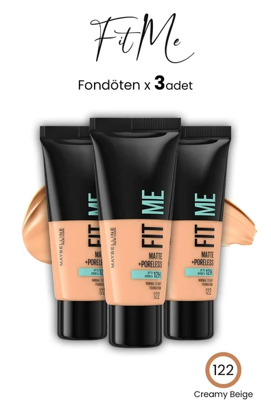 Maybelline Fit Me Matte+Poreless Fondöten 30 ML Creamy Beige 122 x 3 Adet - 1