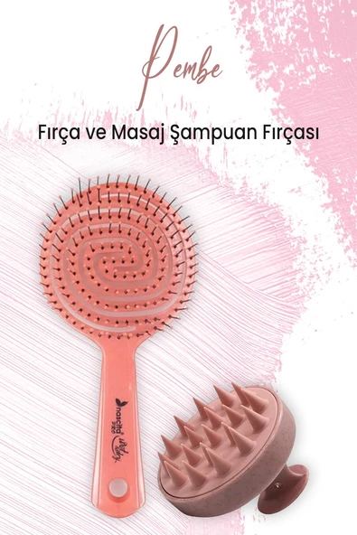 Düvenci Toptan Yumuşak Silikonlu Masaj Şampuan Fırçası Pembe ve Oval Saç Fırçası Pembe ürün görseli