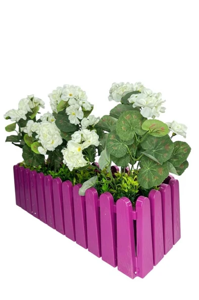 Nettenevime Yapay Çiçek Beyaz Sardunya Çiçekleri Mor Çit Saksıda Küpeşte Askılı Balkon Çiçeği Çiçek Sepeti - Resim 4