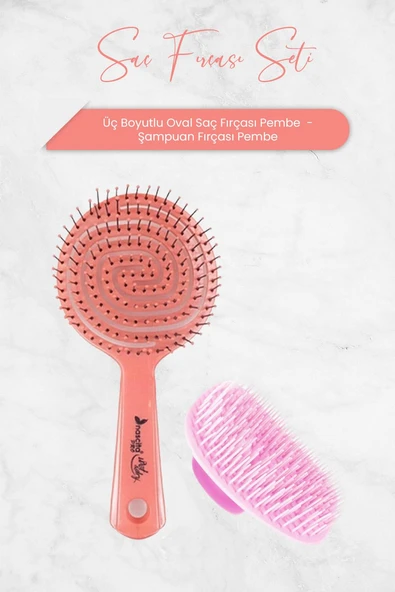 Nascita Üç Boyutlu Oval Saç Fırçası Pembe ve Şampuan Fırçası Pembe - 1