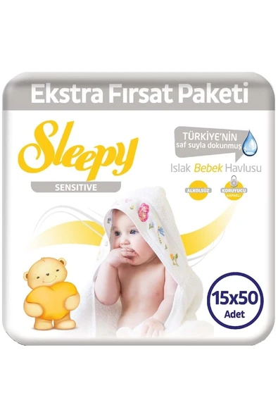 Sleepy Sensitive Islak Havlu 50'li x 15 Adet ürün görseli