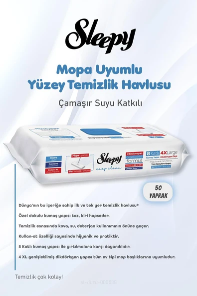 Sleepy Yüzey Temizlik Mendili 8 Katlı 4 X Large 400 Yaprak ve Pamuk - Resim 3