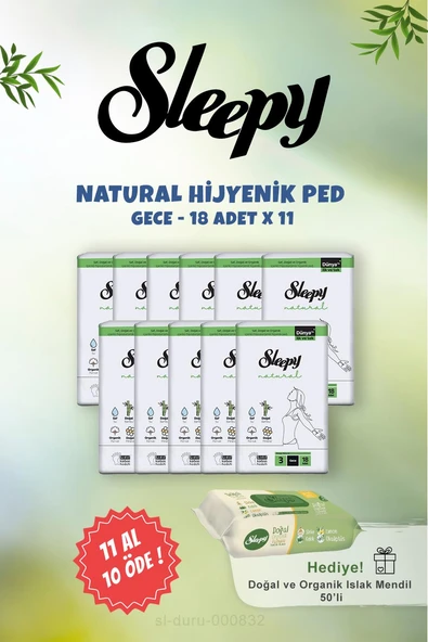 Sleepy Uzun Hijyenik Ped 18'li ve Doğal & Organik Islak Mendil 50 Adet ürün görseli