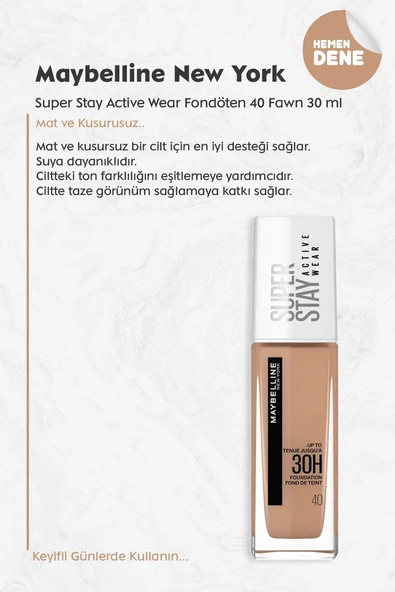 Maybelline New York Super Stay Active Wear Fondöten 40 Fawn - 2