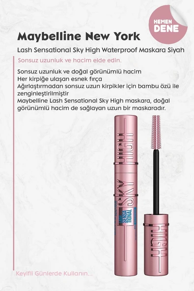 Maybelline New York Lash Sensational Sky High Waterproof Siyah Maskara - 2