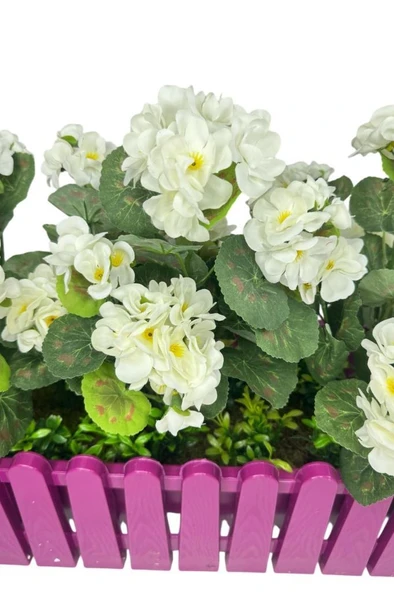 Nettenevime Yapay Çiçek Beyaz Sardunya Çiçekleri Mor Çit Saksıda Küpeşte Askılı Balkon Çiçeği Çiçek Sepeti - Resim 2