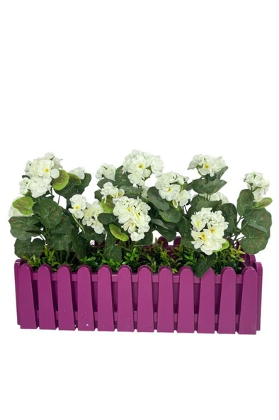 Nettenevime Yapay Çiçek Beyaz Sardunya Çiçekleri Mor Çit Saksıda Küpeşte Askılı Balkon Çiçeği Çiçek Sepeti - Resim 3