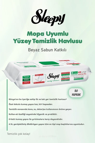 Sleepy Beyaz Sabunlu 200 Yaprak Yüzey Temizlik Havlusu ve Pamuk - 2