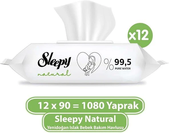 Sleepy Natural Yenidoğan Islak Bebek Bakım Havlusu 12 x 90 (1080 Yaprak) ürün görseli 1