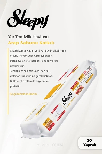 Sleepy 6'lı Arap Sabunu Katkılı Mopa Uyumlu 4 XLarge Yer Temizlik Havlusu 50 Yaprak ve ROSIE Pamuk - 2