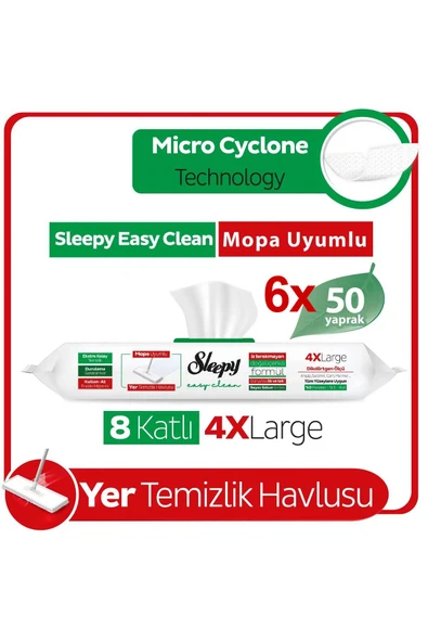 Sleepy Beyaz Sabun Katkılı 4 X Large Mopa Uyumlu Temizlik Havlusu x 6 Adet
