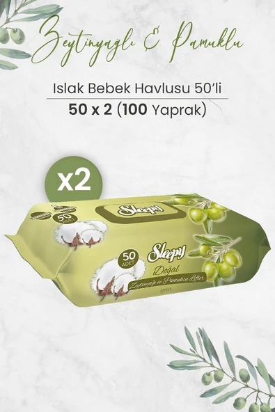 Sleepy Doğal Zeytinyağlı Ve Pamuklu Islak Bebek Havlusu 50 x 2 Adet (100 Yaprak) ürün görseli