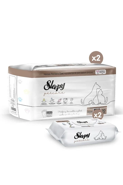 Sleepy 30'lu Pet Bakım Örtüsü x 2, 60'lı Evcil Hayvan Islak Havlusu x 2 Adet - 3