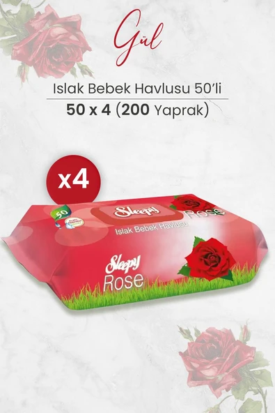 Sleepy Gül Kokulu Islak Bebek Havlusu 50 x 4 Adet (200 Yaprak) ürün görseli