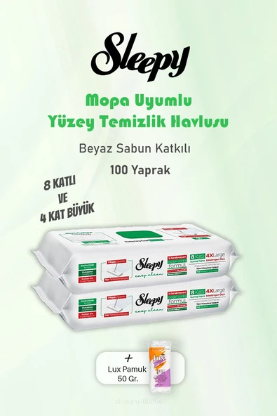 Sleepy 100 Yaprak Beyaz Sabunlu Yer Temizlik Havlusu ve 50 gr Pamuk ürün görseli