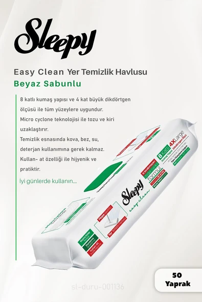 Sleepy Arap Sabun Katkılı 50'li, Beyaz Sabun Katkılı 50'li 4 XLarge Yer Temizlik Havlusu ve ROSIE Pamuk 60'lı - Resim 3