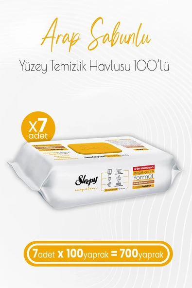 Sleepy Easy Clean Arap Sabunu Katkılı Yüzey Temizlik Havlusu 100 x 7 Adet (700 Yaprak)