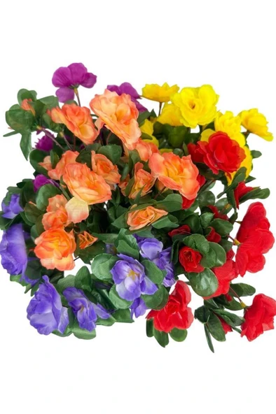 Nettenevime Yapay Çiçek Seramik Gri Saksıda Renkli Açelya Çiçekleri Aranjmanı - Resim 6