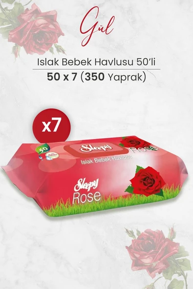 Sleepy Gül Kokulu Islak Bebek Havlusu 50 x 7 Adet (350 Yaprak) ürün görseli