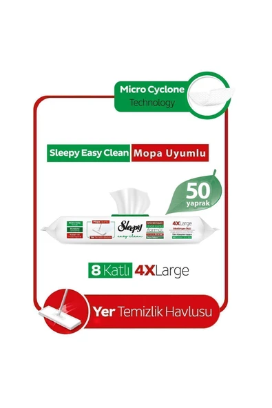 Sleepy Beyaz Sabun Katkılı 50'li 4 X Large Mopa Uyumlu Temizlik Havlusu - Resim 3