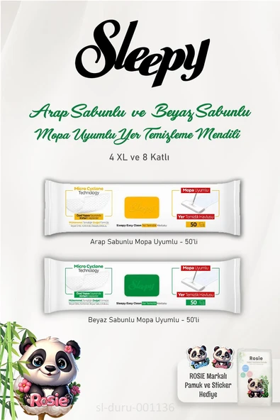 Sleepy Arap Sabun Katkılı 50'li, Beyaz Sabun Katkılı 50'li 4 XLarge Yer Temizlik Havlusu ve ROSIE Pamuk 60'lı ürün görseli