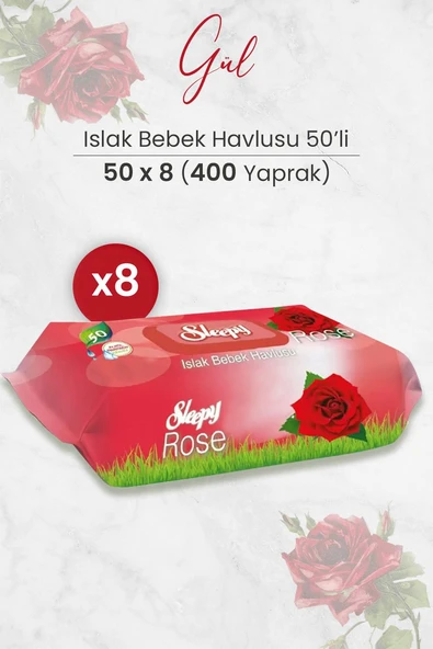 Sleepy Gül Kokulu Islak Bebek Havlusu 50 x 8 Adet (400 Yaprak) ürün görseli