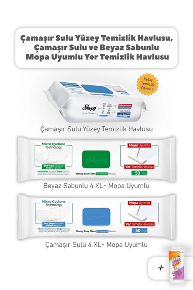 Sleepy Mopa Uyumlu 4XL ve Easy Clean Havlu Set, Pamuk Hediyeli