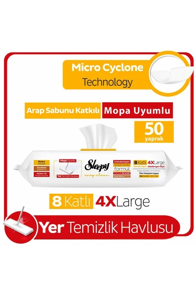 Sleepy Easy Clean Beyaz Sabun,Çamaşır Suyu,Arap Sabun Mop Uyumlu Yer Temizlik Havlusu 3 x 50 - 2