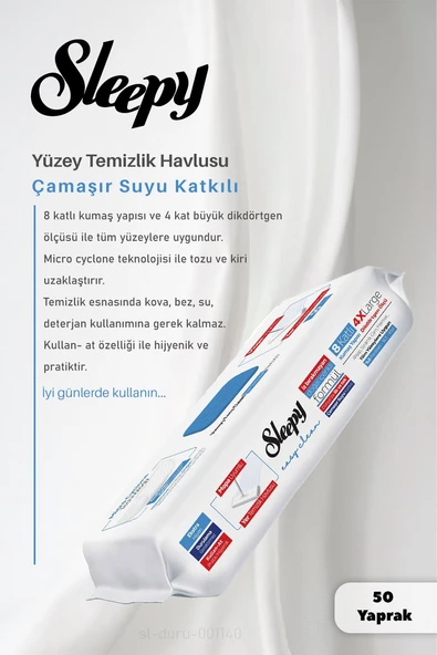 Sleepy Arap Sabunu,Çamaşır Suyu, Beyaz Sabun Katkılı 4  XL Yer Temizlik Havlusu 50 Yaprak ve ROSIE Pamuk - Resim 3