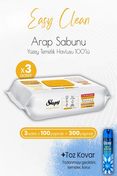 Sleepy Easy Clean Arap Sabunu Katkılı Yüzey Temizlik Havlusu 100' lü x 3 Adet ve Toz Kovar ürün görseli