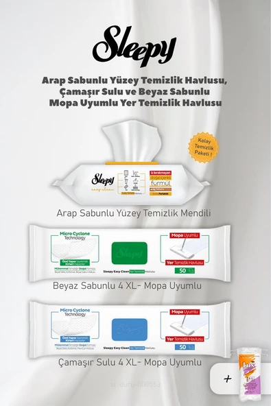 Sleepy Kolay Yüzey Temizlik Havlusu 3' lü Set ve Hediye Pamuk ürün görseli