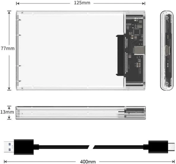 2.5 Sata Type C Usb 3.1 Usb 3.0 Şeffaf Harici Ssd Hdd Hard Disk Kutusu 4389 - Resim 3