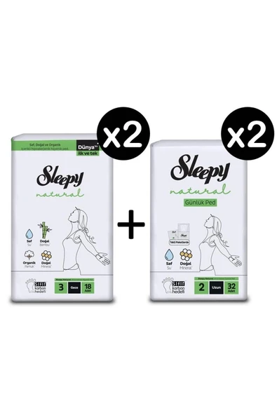 Natural Hijyenik Ped Gece 36 Adet Günlük Ped Uzun 64 Adet ürün görseli