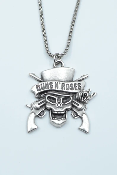 Guns'n Roses Gümüş Kaplama Örme Zincir Kolye ürün görseli 1