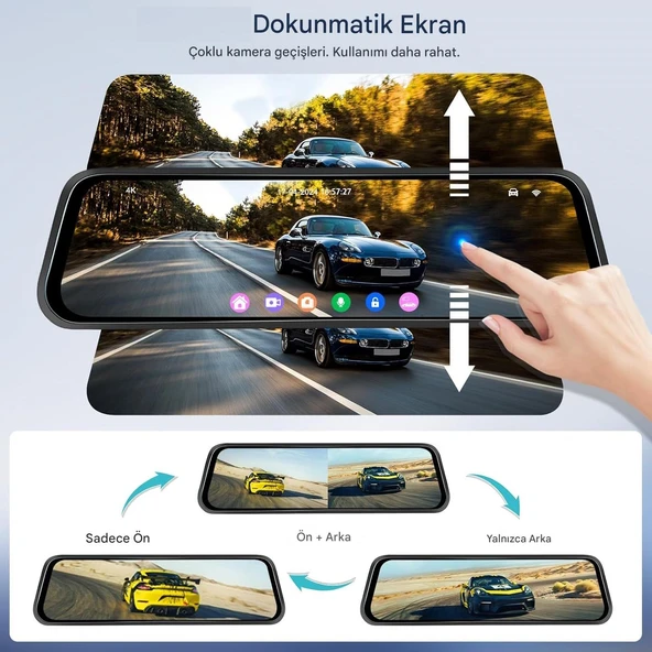 MPIA CC63 10" Dokunmatik Ekran FullHD 1080P Hafıza Araç Içi Çift Lens Kamera (Çakmaklık Adaptörü) - 2