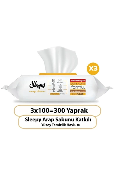 Sleepy Easy Clean Arap Sabunu Katkılı Yüzey Temizlik Havlusu 100' lü x 3 Adet - 2