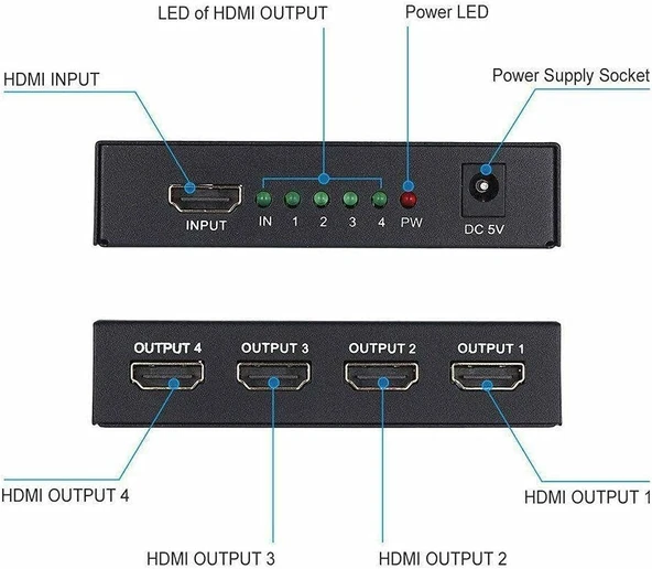 Ancheyn 4 Port Hdmi Splitter Çoklu Ekran Çoklayıcı Switch 4410 - Resim 6
