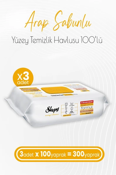 Sleepy Easy Clean Arap Sabunu Katkılı Yüzey Temizlik Havlusu 100 x 3 Adet (300 Yaprak)