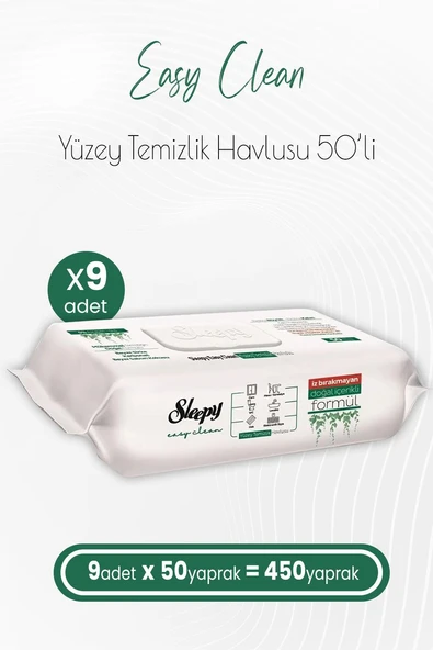Sleepy Easy Clean Yüzey Temizlik Havlusu 50 x 9 Adet (450 Yaprak)