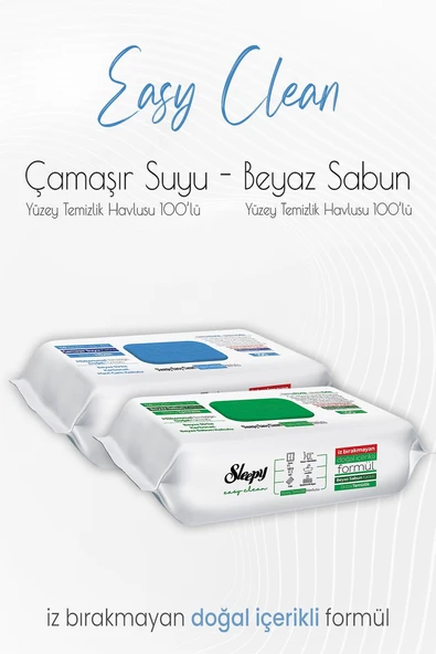 Sleepy Easy Clean Yüzey Temizlik Havlusu 100'lü ve Çamaşır Suyu Katkılı 100' lü