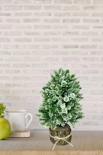 Yapay Çiçek Bonsai Ağacı Beyaz Kozalaklı Kütük Saksıda Dekoratif Yapay Ağaç Bonzai 30*15 CM - 5