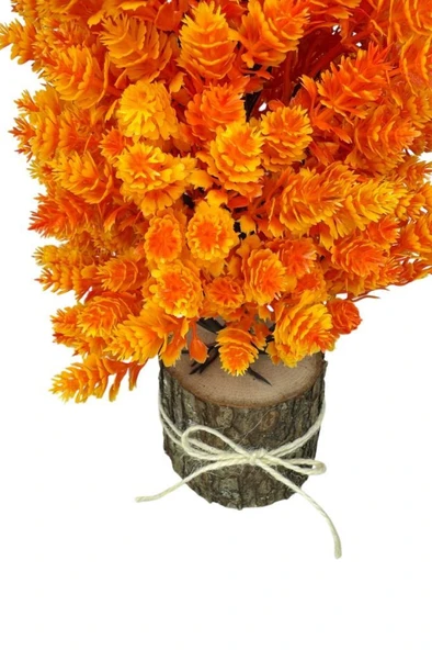 Nettenevime Yapay Çiçek Bonsai Ağacı Turuncu Kozalaklı Kütük Saksıda Dekoratif Yapay Ağaç Bonzai 30*15 CM - 5
