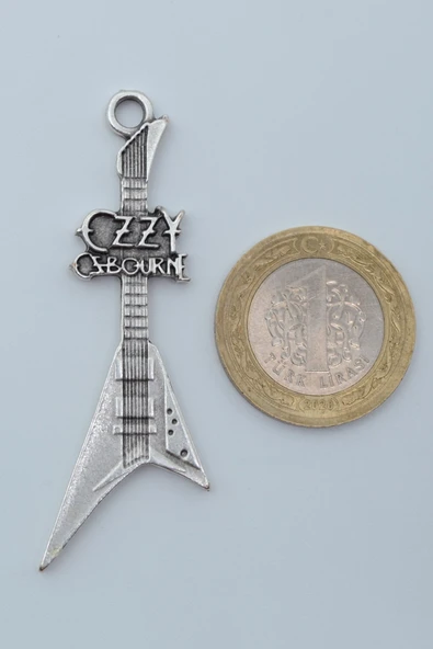 Ozzy Osbourne Elektro Gitar Gümüş Kaplama Örme Zincir Kolye - Resim 4
