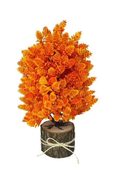 Yapay Çiçek Bonsai Ağacı Turuncu Kozalaklı Kütük Saksıda Dekoratif Yapay Ağaç Bonzai 30*15 CM