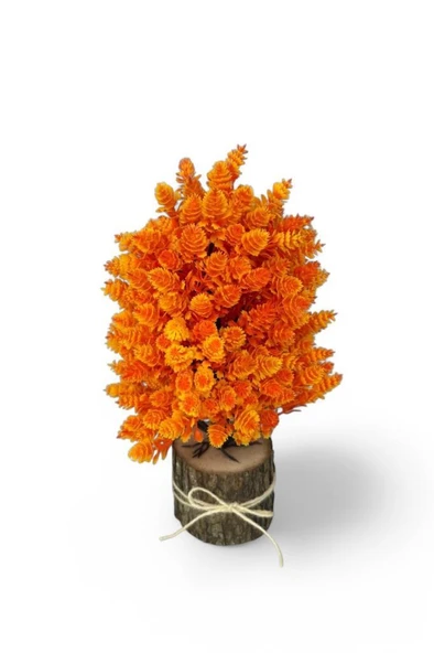 Nettenevime Yapay Çiçek Bonsai Ağacı Turuncu Kozalaklı Kütük Saksıda Dekoratif Yapay Ağaç Bonzai 30*15 CM - 4
